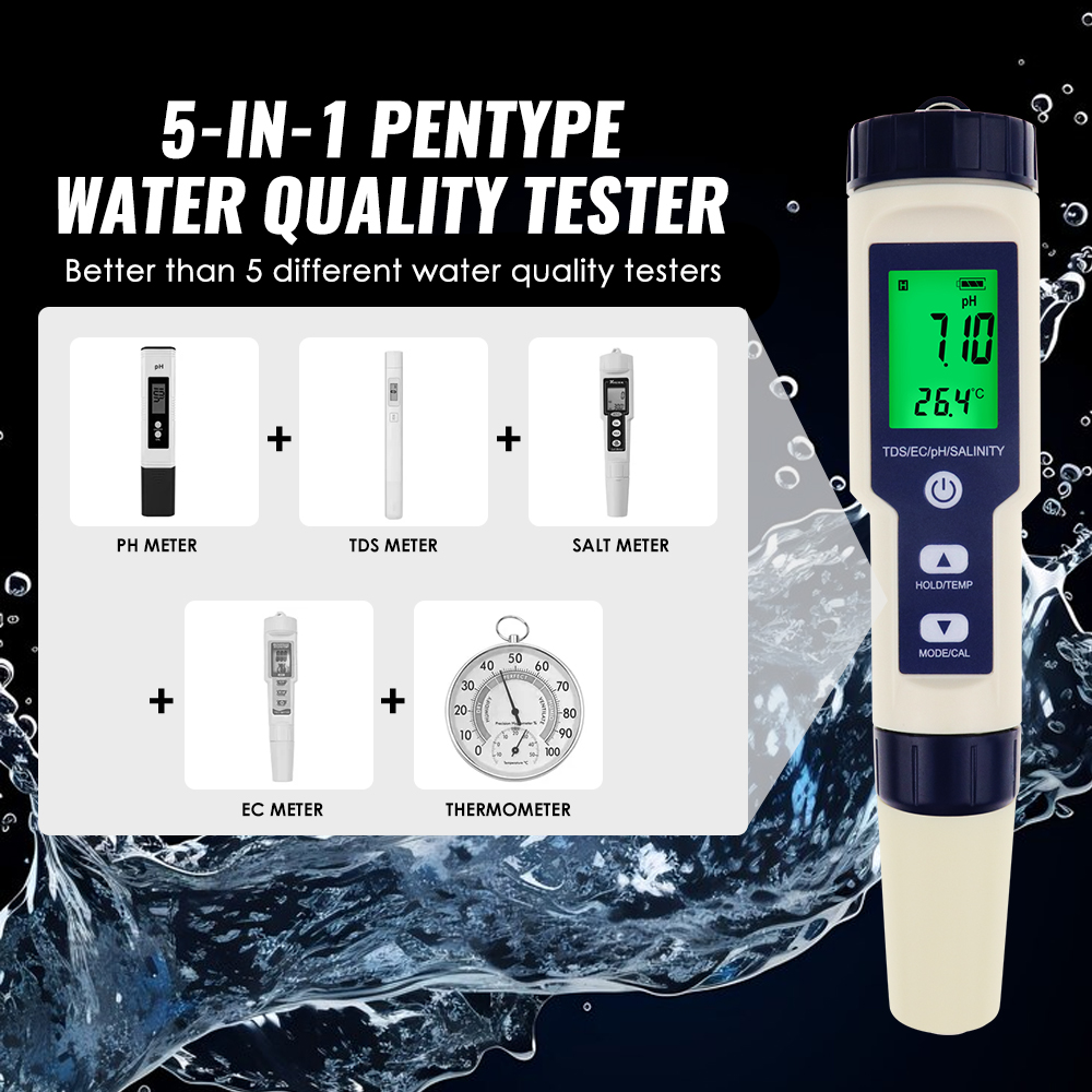 5 IN 1 PH Temperature TDS EC S - Ph Meter Digital Water Tester recension och pris